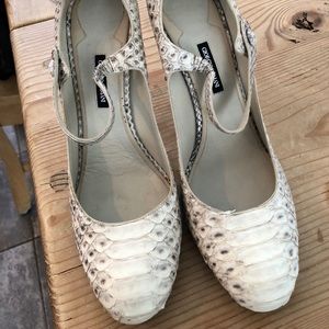 Georgio Armani white snake skin heels